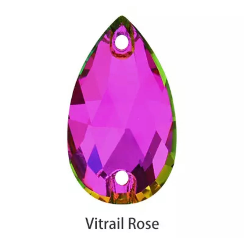 VITRAIL ROSE - Luminoux PEAR Flatback Sew-on 2H