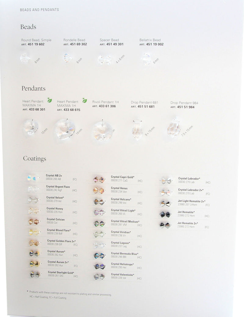 Preciosa® Colour Shape Chart - Beads and Pendants